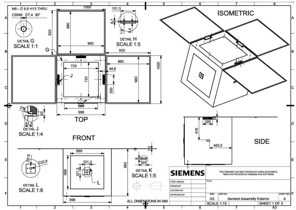Siemens NX assembly drawing of the Venus aerobot